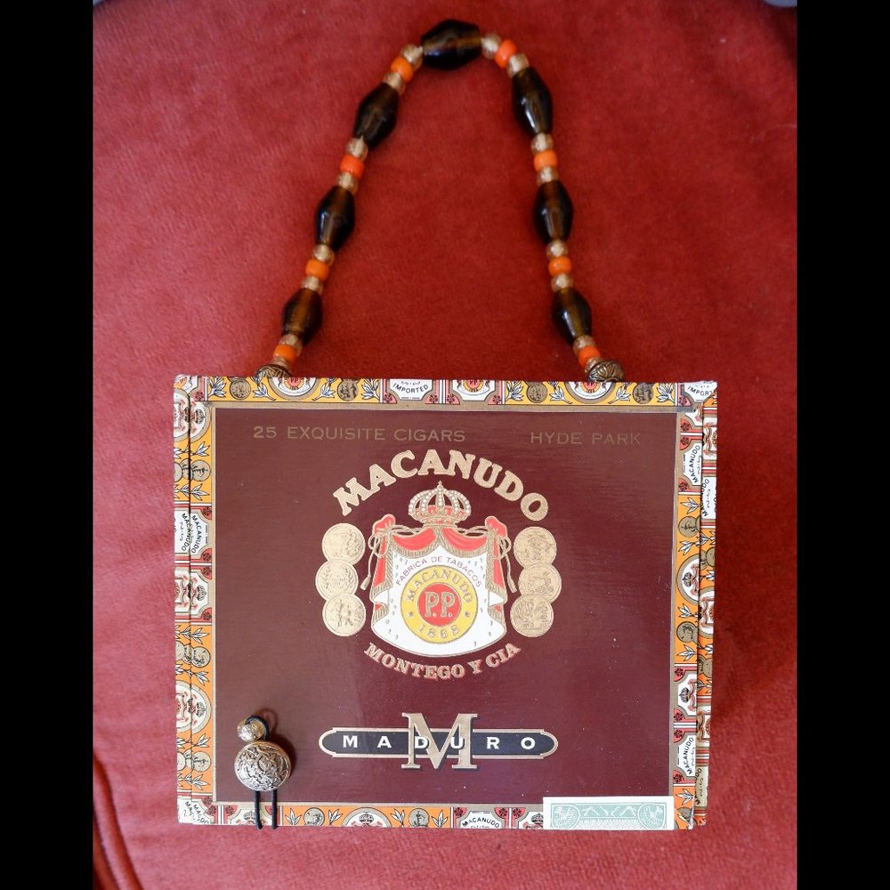 Unique New Handmade Cigar Box Beaded Handle Purse